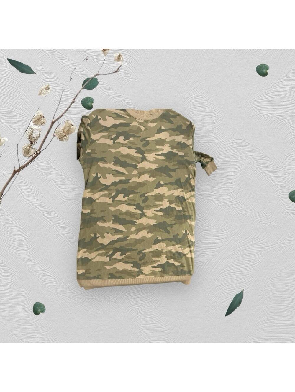 Old Navy Womens Top Army Green 2x Plus Knit Tunic Long Sleeve Camo Pullover